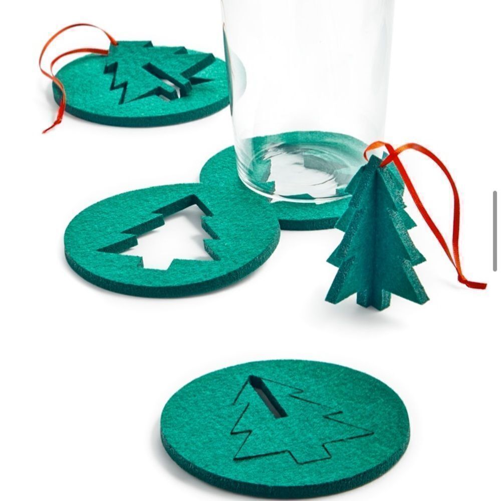 The Cellar Holiday “Two In One Tree" Coaster And Ornament, Set of 4 Green
